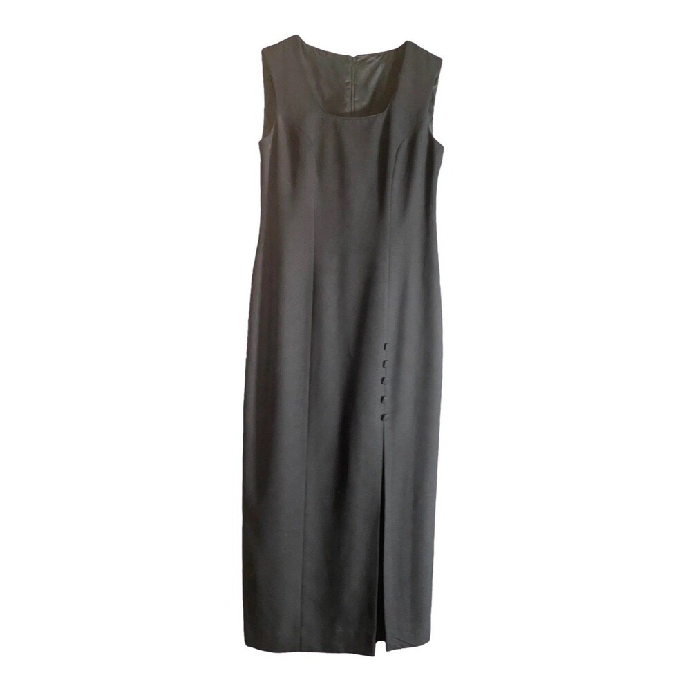 Vintage Y2K Liz Claiborne Black Midi Dress 6 Sleeveless Sheath Office LBD